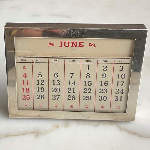 Vintage Sterling Silver Perpetual Desktop Calendar with original date cards - Picture 1 of 8